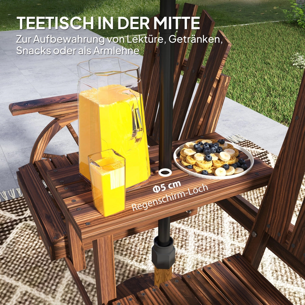 Panca da giardino 2 posti ¨C Xylo ¨C legno con foro ombrellone, gambe a ruota di carro 154x65x102 cm