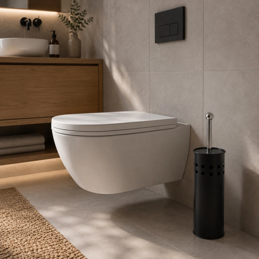 Portascopino Bagno Traforato Con Coperchio Disponibile in Nero, Bianco, Tortora Nero