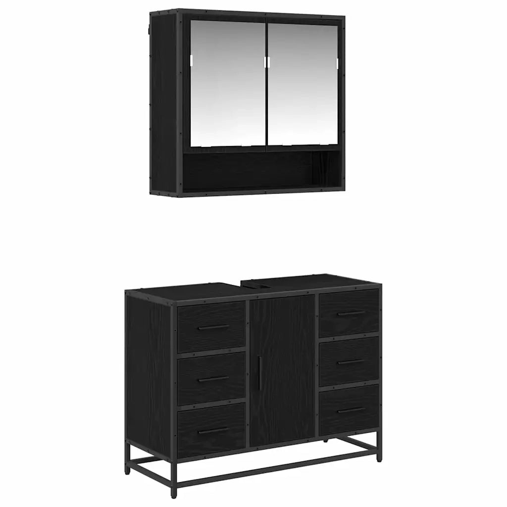 Set di mobili per il bagno 2 pcs Rovere Nero Legno multistrato