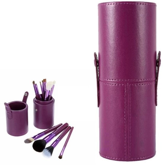Porta Pennelli Ronde in Pelle PU - Contenitore per Trucco Portatile - 17,5 cm di Altezza - Peso Leggero 155 g - Chiusura a Clip