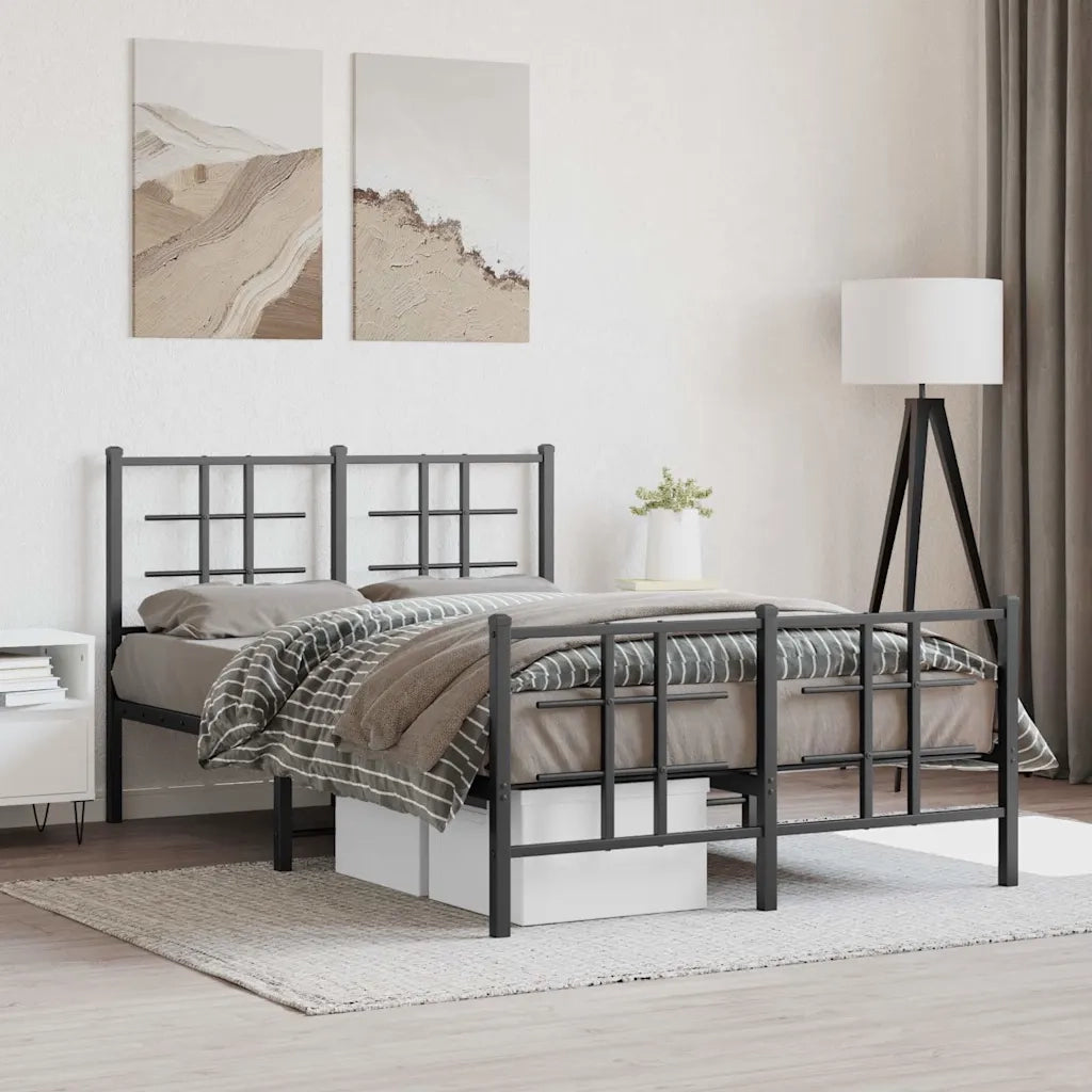 Giroletto con Testiera e Pediera-Struttura Letto Metallo Nero 120x190 cm 578319
