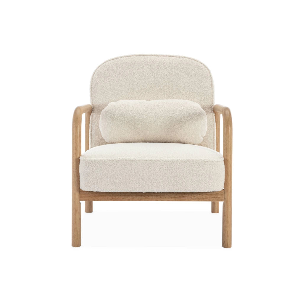 Poltrona scandinava curva in legno di hevea, crema