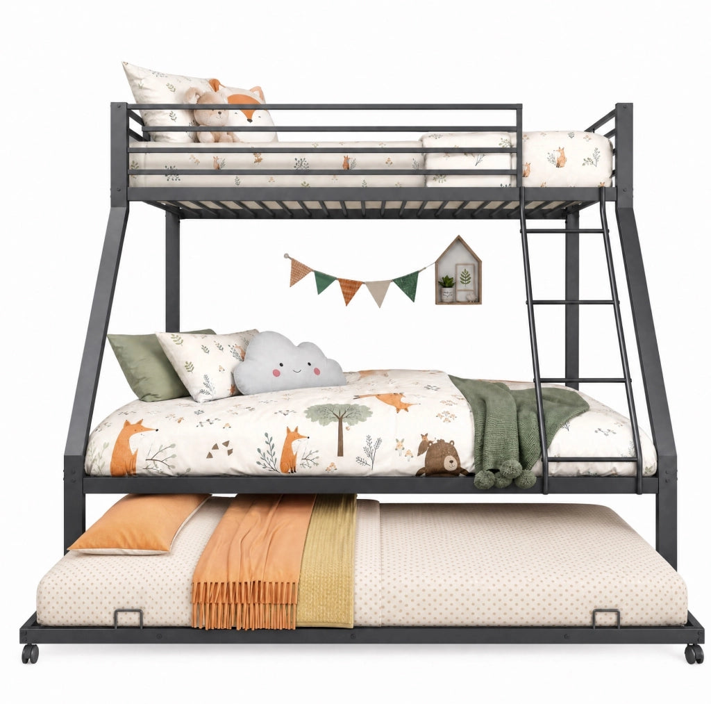 Letto a castello in metallo nero 3 in 1 con letto estraibile