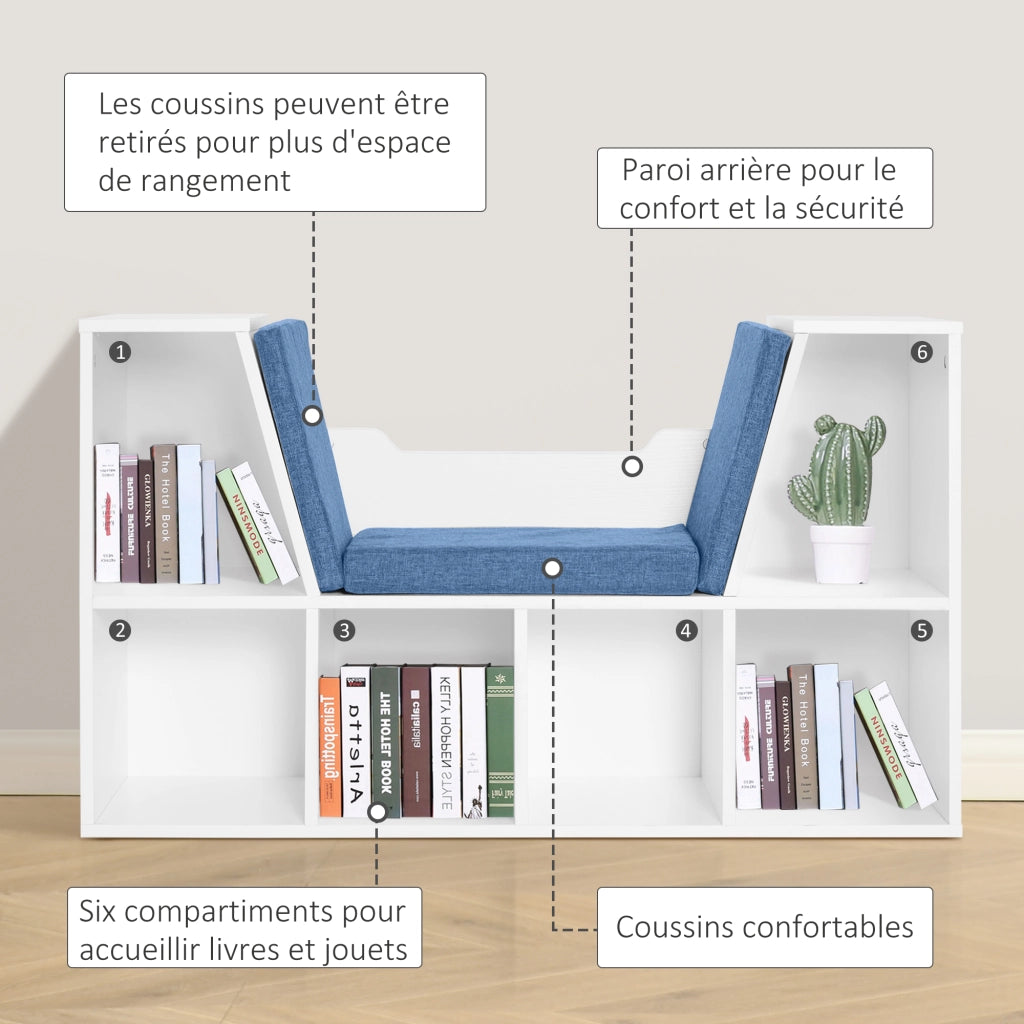 Libreria a cubi con panca ¨C zephmum ¨C blu, legno, 102x30x61 cm