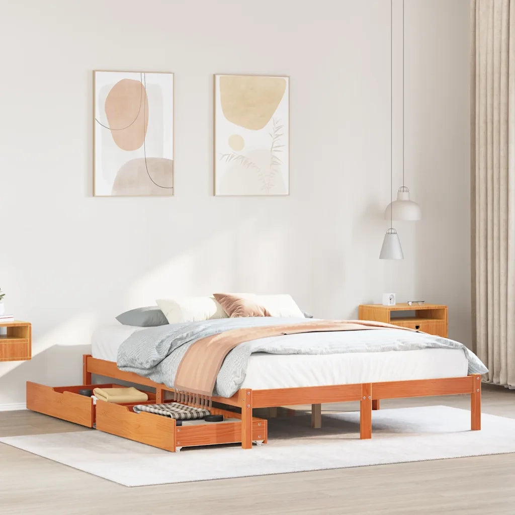 Letto matrimoniale | Letto per adulti | Letto senza Materasso Marrone Cera 135x190 cm in Legno di Pino