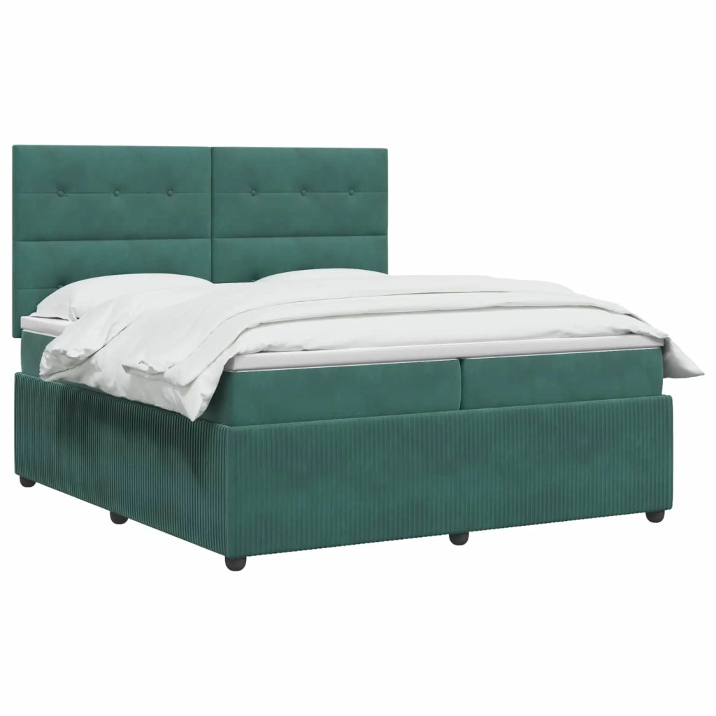 Letto Box Spring LED con Materasso Verde Scuro 200 x 200 cm 3456140
