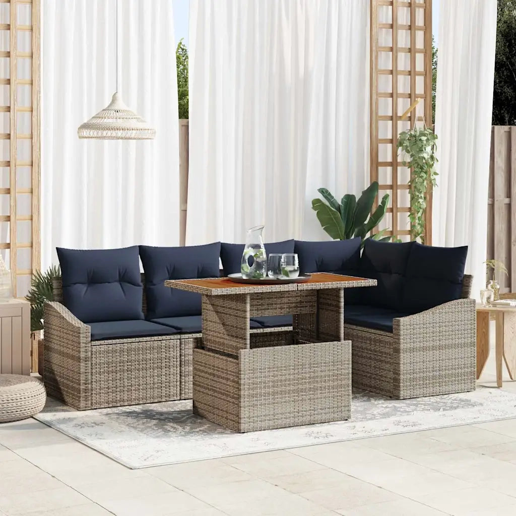 Set Divano da Giardino 6 pcs Grigio Poly Rattan