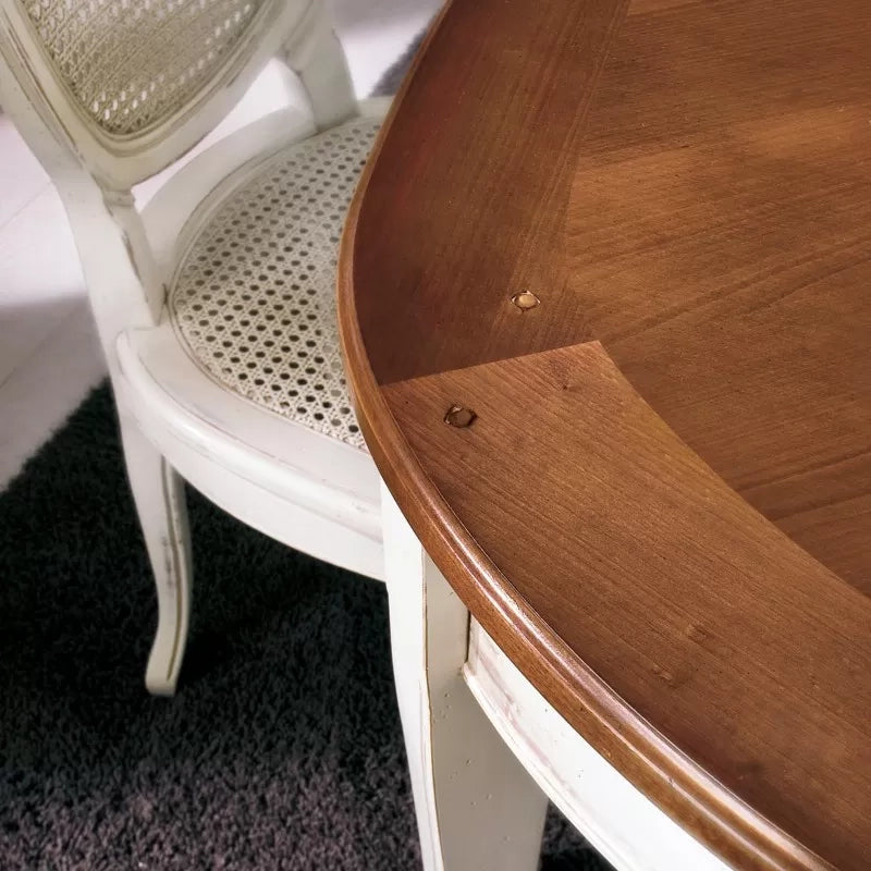 Tavolo ovale allungabile classico legno intarsio shabby bicolore 115x95x78 - Mobili 2G