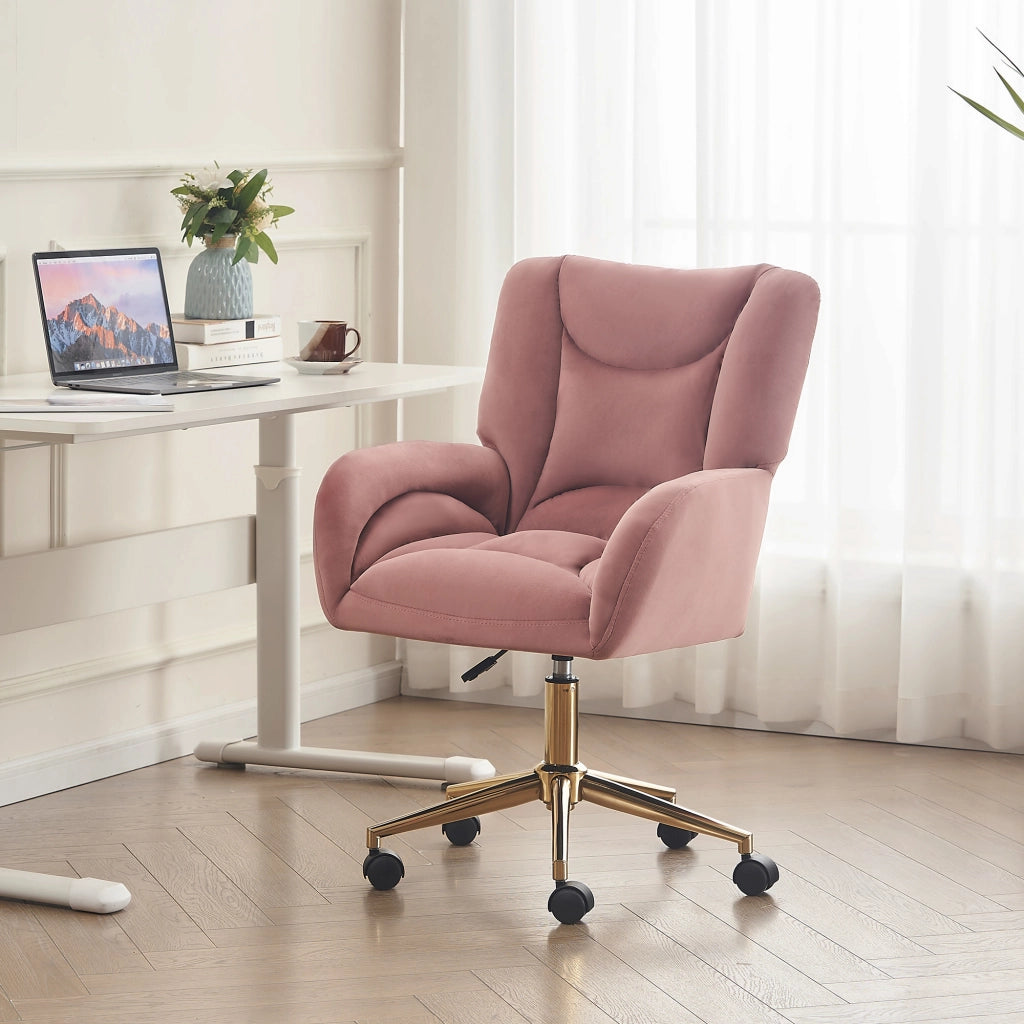 sedia da ufficio girevole regolabile in altezza con ruote a 360Â° design ergonomico in velluto rosa