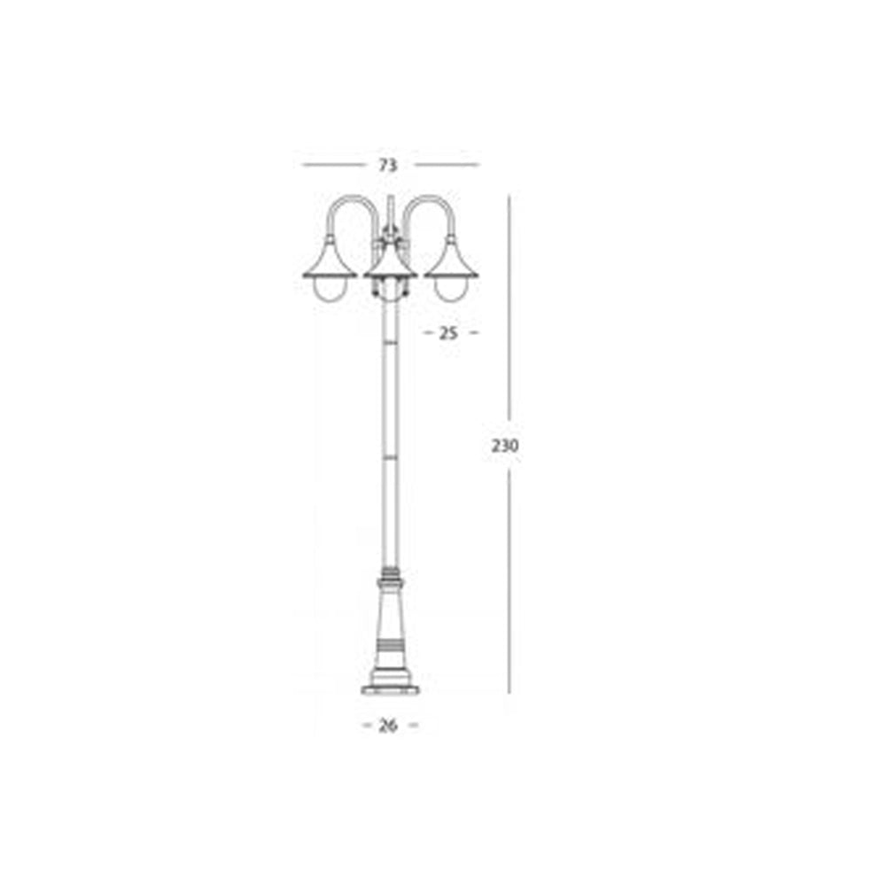 Palo Da Esterno H230Cm Lampara Alluminio E Termoplastica Ruggine 3 Luci E27