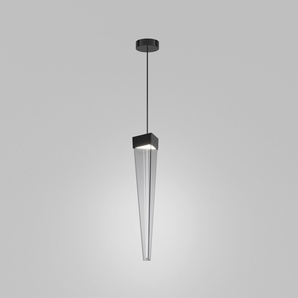 Stalactite Lampada a sospensione a LED piramidale in vetro fumé e metallo nickel nero lucido, dimmerabile TRIAC, altezza regolabile, 12W, 2700K