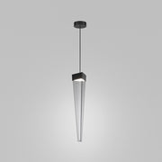 Stalactite Lampada a sospensione a LED piramidale in vetro fumé e metallo nickel nero lucido, dimmerabile TRIAC, altezza regolabile, 12W, 2700K