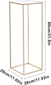 Set di 2 colonne per piante quadrata - 28 x 28 x 80 cm - Struttura in acciaio - Design moderno - Utilizzabile anche come tavolo da appendere - Finestra dorata