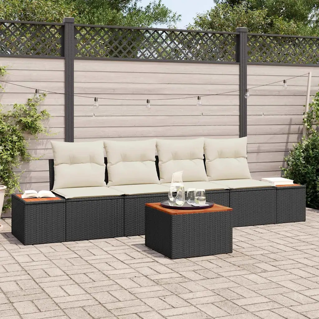Set Divano da Giardino con cuscino 5 pcs Nero Poly Rattan 3348018