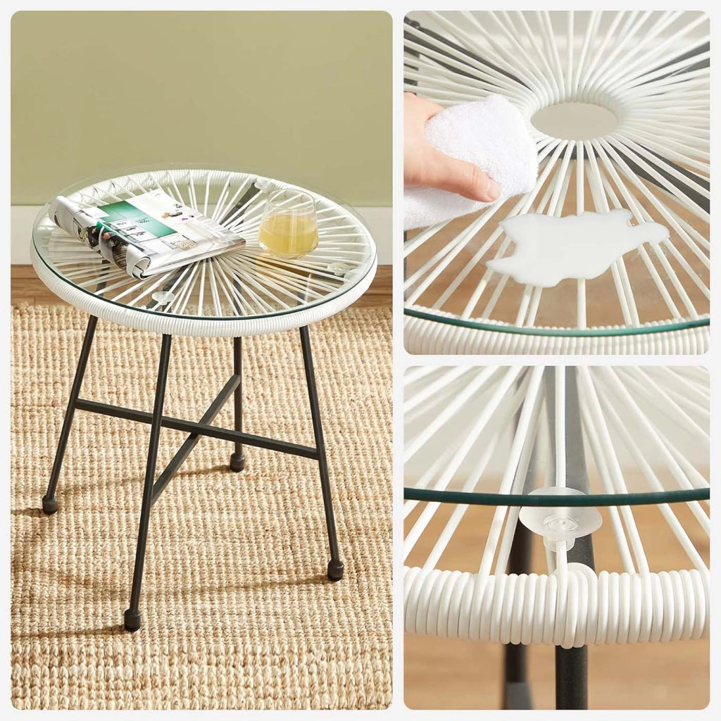 Set di 3 mobili da giardino sedie da esterno Acapulco con tavolo in vetro bianco 12_0007398