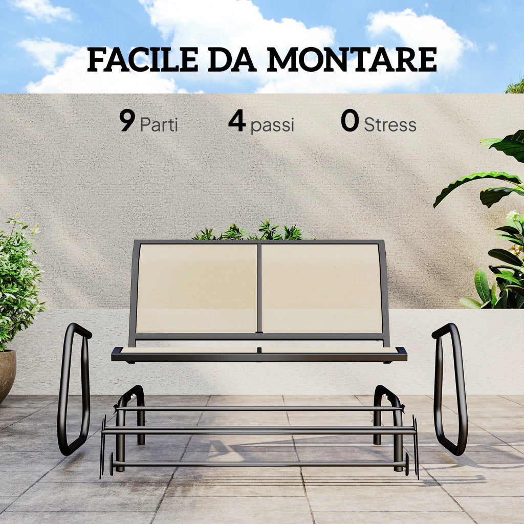 Panchina a Dondolo 2 Posti Giardino ¨C zephmum ¨C Metallo, Tessuto Rete, Beige, 120x70x85cm