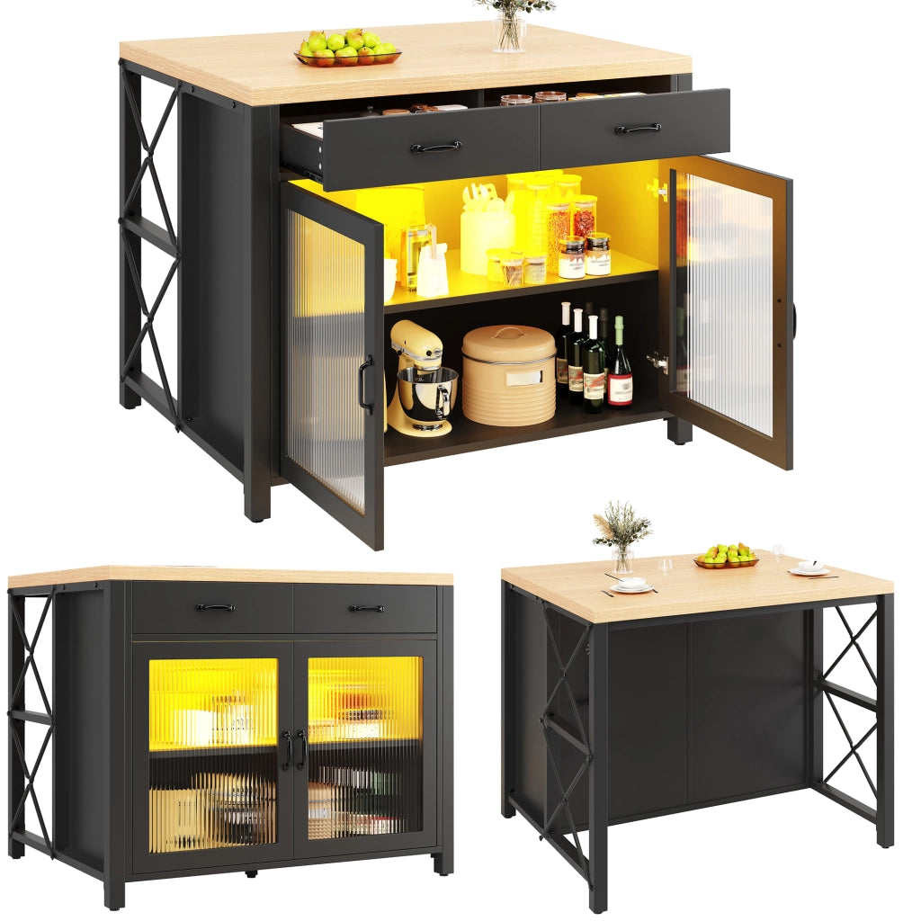 Tavolo da Bar con Piano in Legno e LED ¨C MINIMAL ¨C Nero, Altezza Regolabile