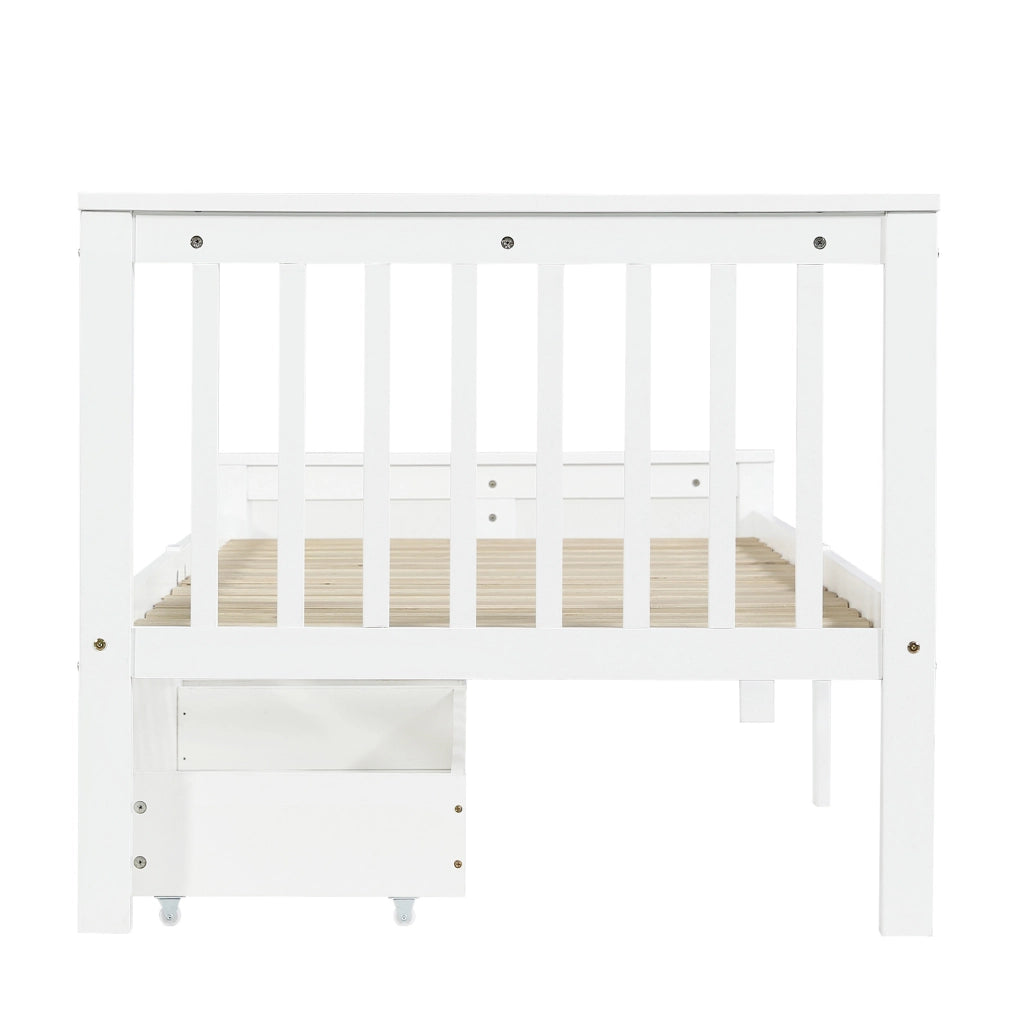 Letto singolo bianco con 2 cassetti contenitore, struttura in legno massello