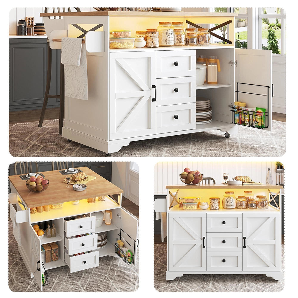 Carrello di servizio da cucina con ruote - Xylo - Tavolo pieghevole, illuminazione LED, scaffali per snack, multifunzionale