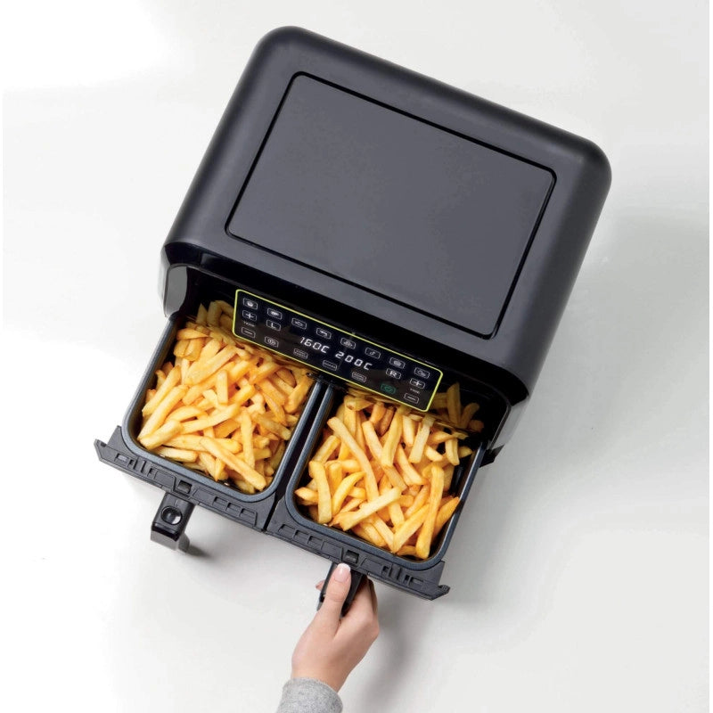 Friggitrice ad aria 1700W con doppio cestello, 8L - 3 funzioni di cottura, pannello digitale LED - Nero