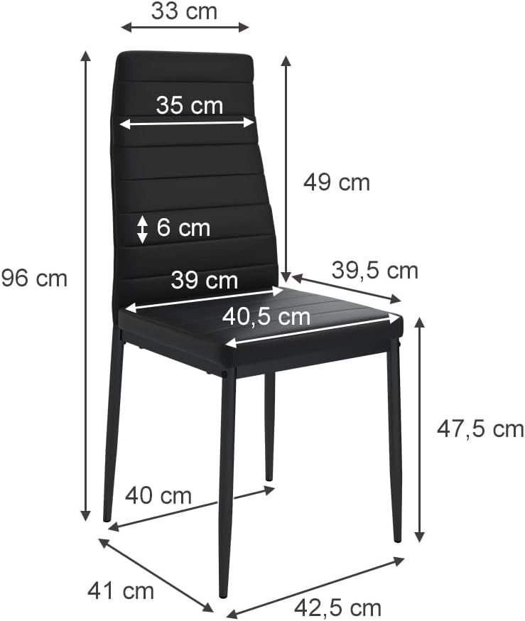 sedie Grand, Nero, 42.5 x 48 cm Set di 6, per l’utilizzo come set da pranzo in cucina o sala da pranzo