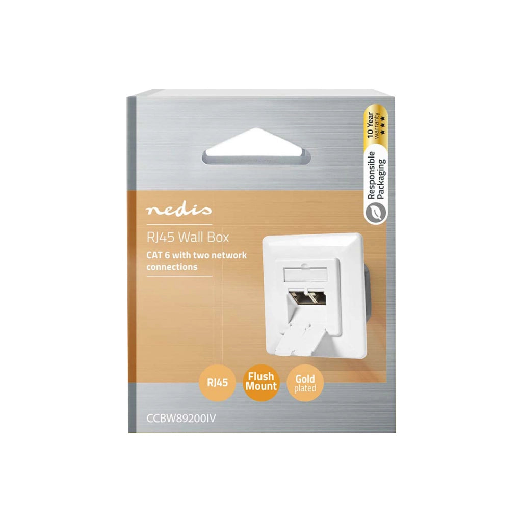 Presso Ethernet Murale Doppia Porta Femmina Rj45 Cat6 Incassabile Bianco Nedis