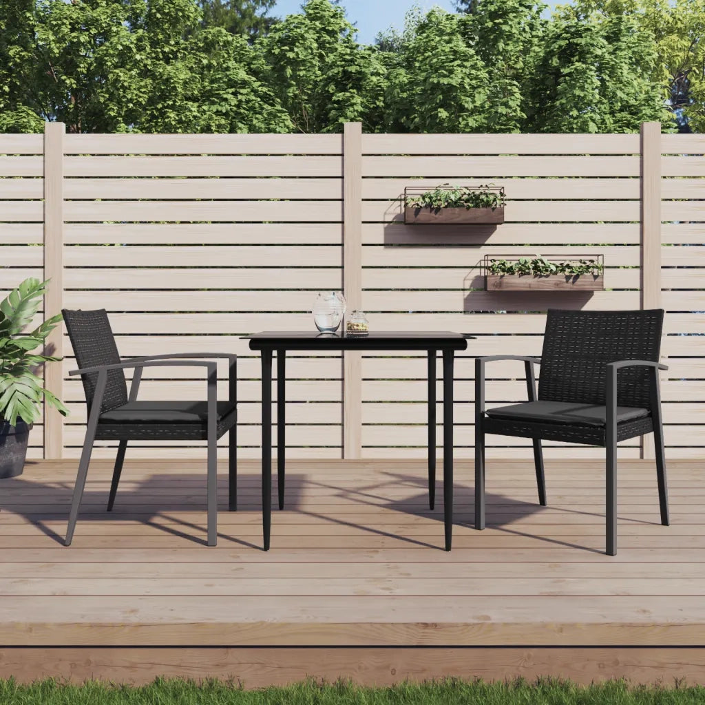 Set Pranzo da Giardino 3pz con Cuscini in Polyrattan e Acciaio