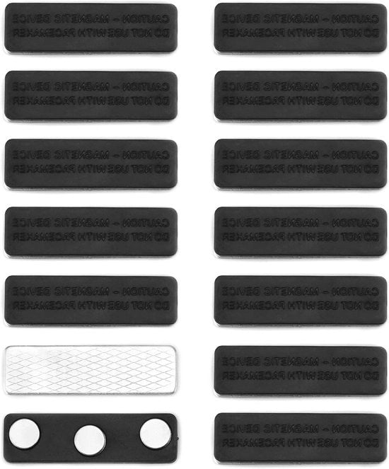 Set di Magnete per Nome - 12-Delig - Incluso Magnetico a 3 Punte - Per Carte di Identificazione - Nera - 45 x 13 mm