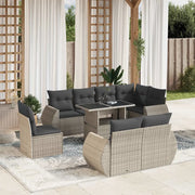 Set Divano da Giardino 9pz con Cuscini Grigio Chiaro Polyrattan