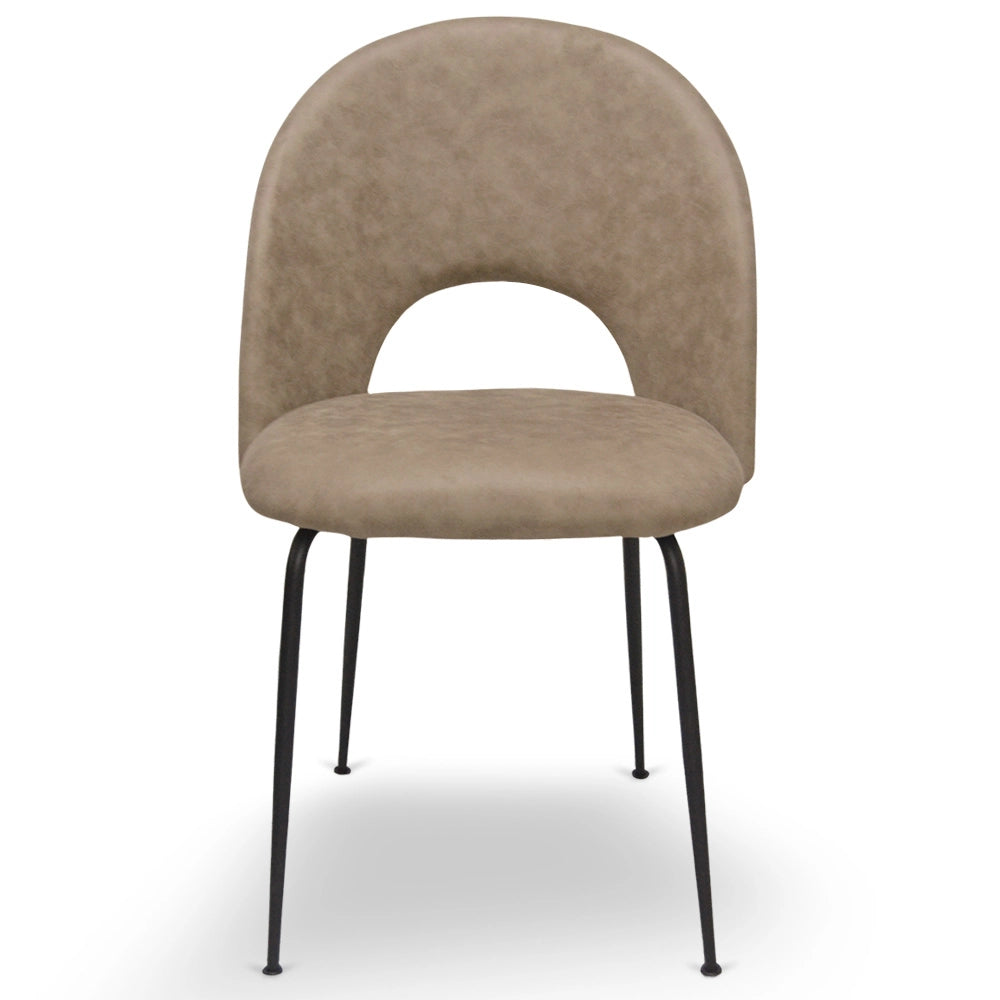 Sedia da sala pranzo Paola in microfibra nabuk marrone chiaro gambe metallo nero
