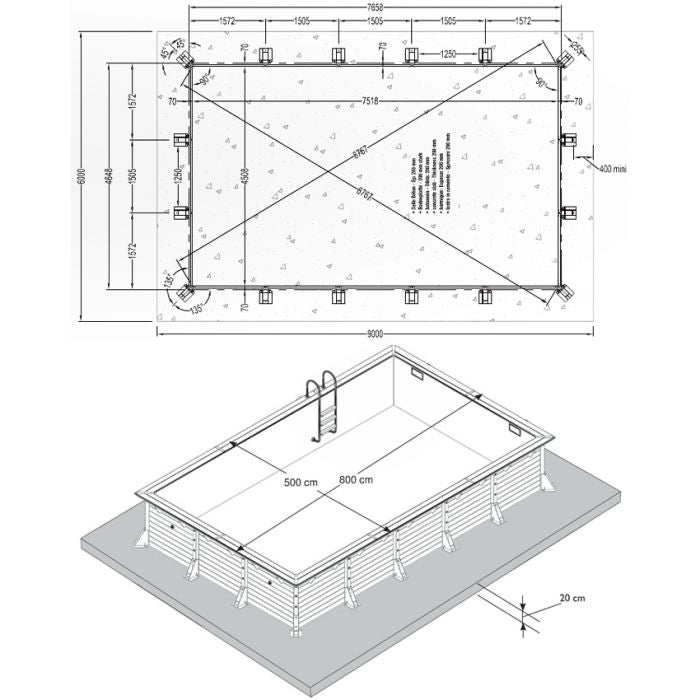 Piscina In Legno Rettangolare Northwood 800 - 8,00 X 5,00 H1,40 M - Liner Blue