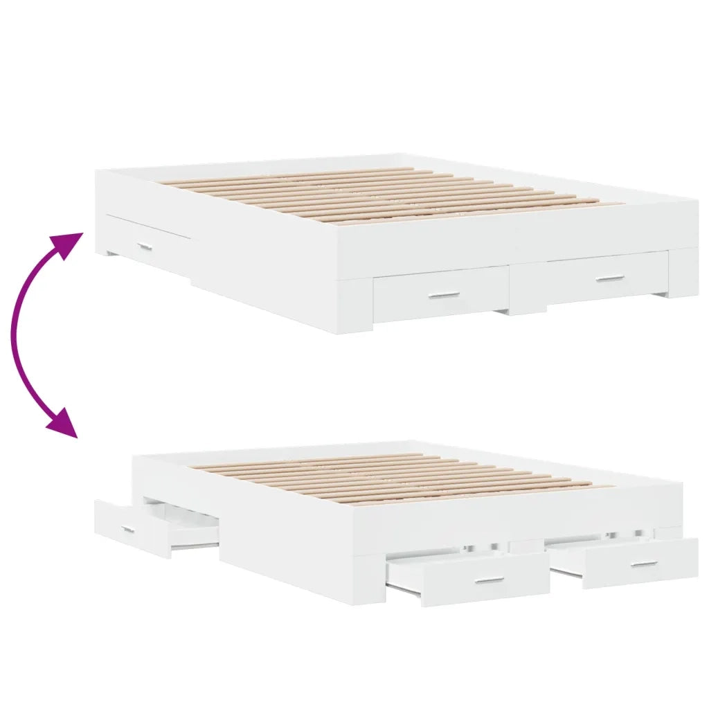 Giroletto con Cassetti Bianco 135x190 cm in Legno Multistrato