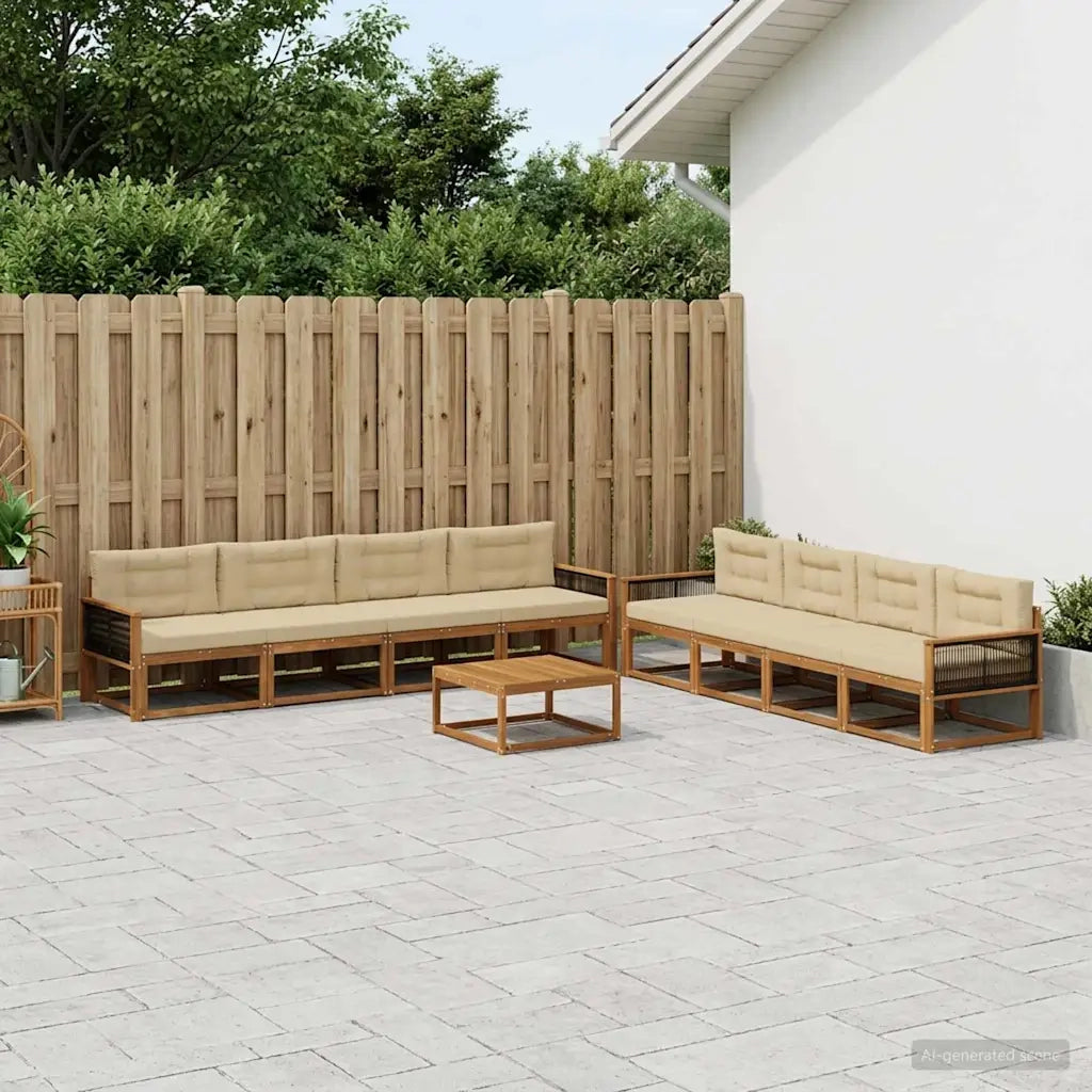 Set di divani da esterno con cuscino 9 pcs Naturale e Beige 3382446