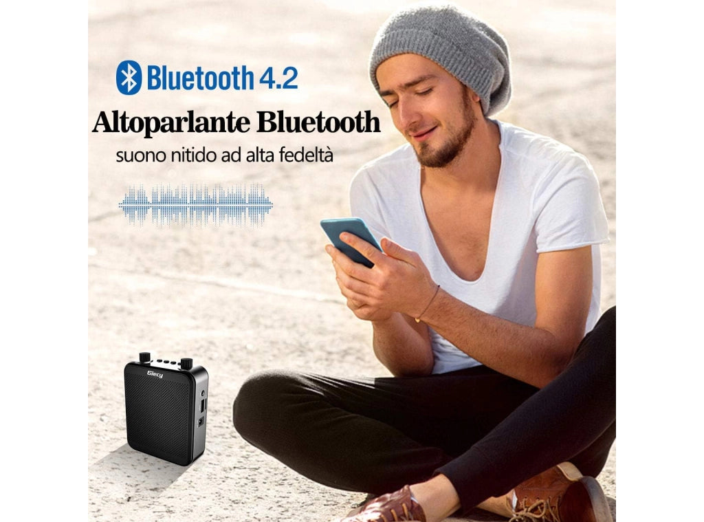 Amplificatore Vocale Portatile 30W con Microfono a Cuffia Batteria 2800mAh per Insegnanti Guide e Coach