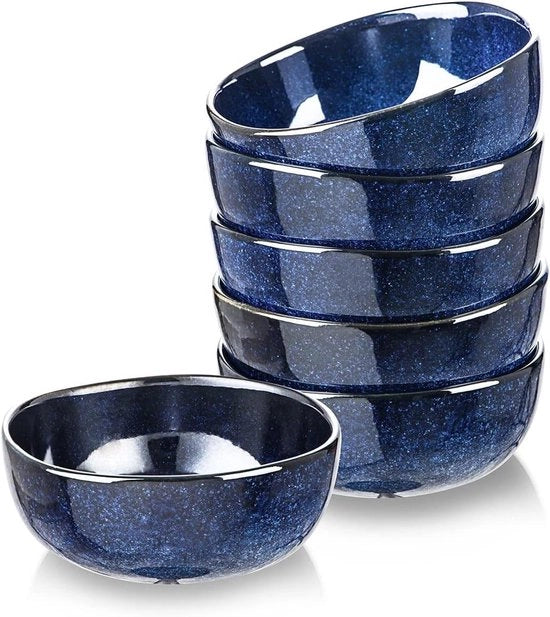 Set di Cereali e Zuppa in Ceramica Plus da 6 pezzi - Porcella - 26oz - Adatto per Lavastoviglie e Microonde - Blu