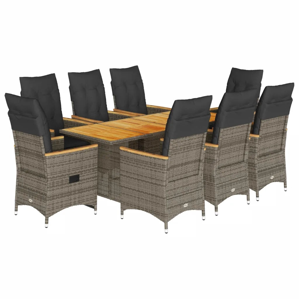 Set da Pranzo da Giardino 9 pz con Cuscini in Polyrattan Grigio 3276854