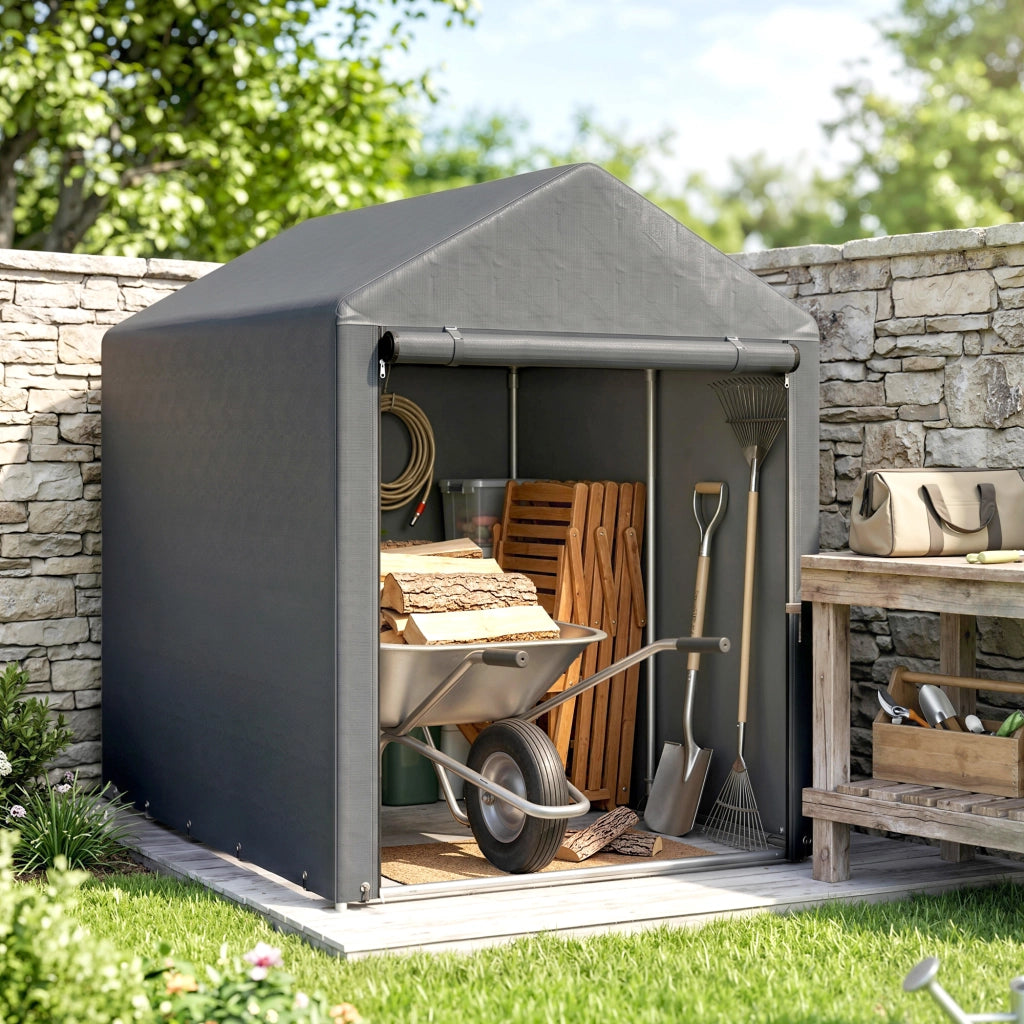 Capanno da giardino ¨C zephmum ¨C 120x180x160 cm, grigio scuro, acciaio