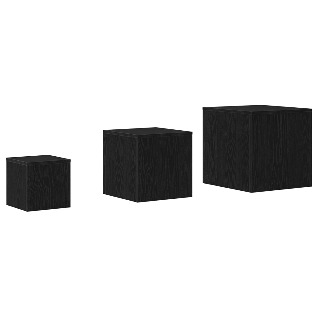 Set di 3 tavolini impilabili in legno ingegnerizzato nero