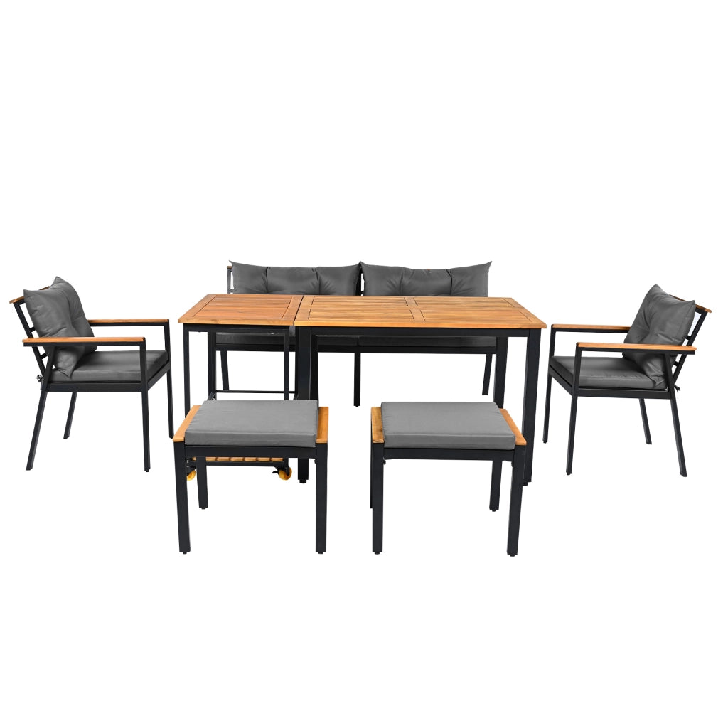 Set Tavolo da Pranzo con Sedie in Legno di Acacia ¨C MINIMAL ¨C 6-7 Posti, Carrello Rimovibile