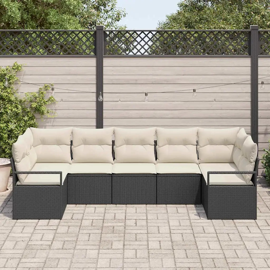 Set di divani con cuscino 7 pcs Nero polyrattan