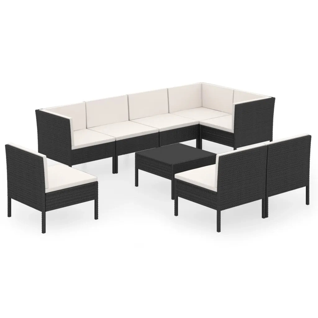 Set Divani da Giardino 9 pz con Cuscini in Polyrattan Nero cod mxl 38341