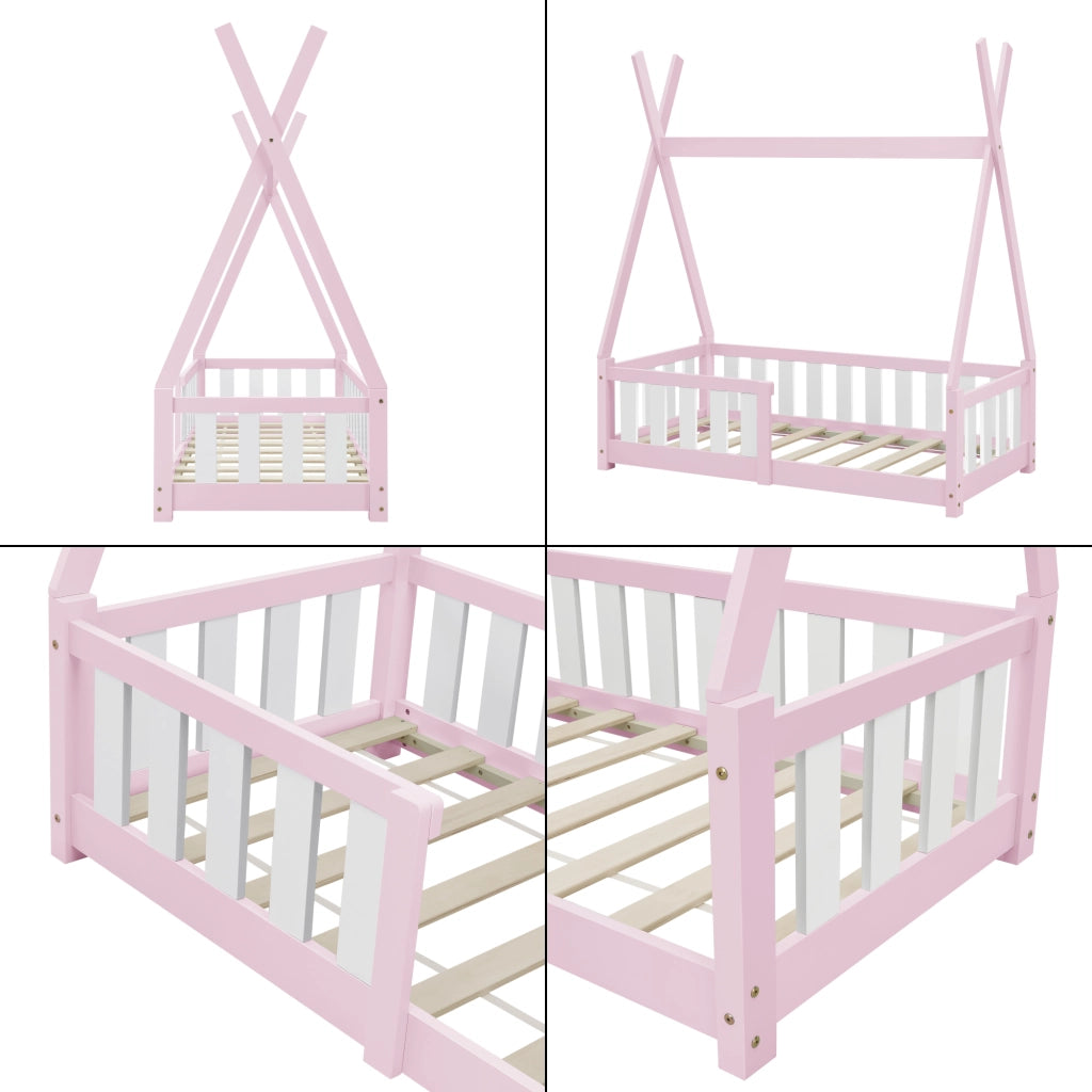 Letto a Capanna Helsingborg con Sponde 70 x 140 cm Rosa [en.casa]