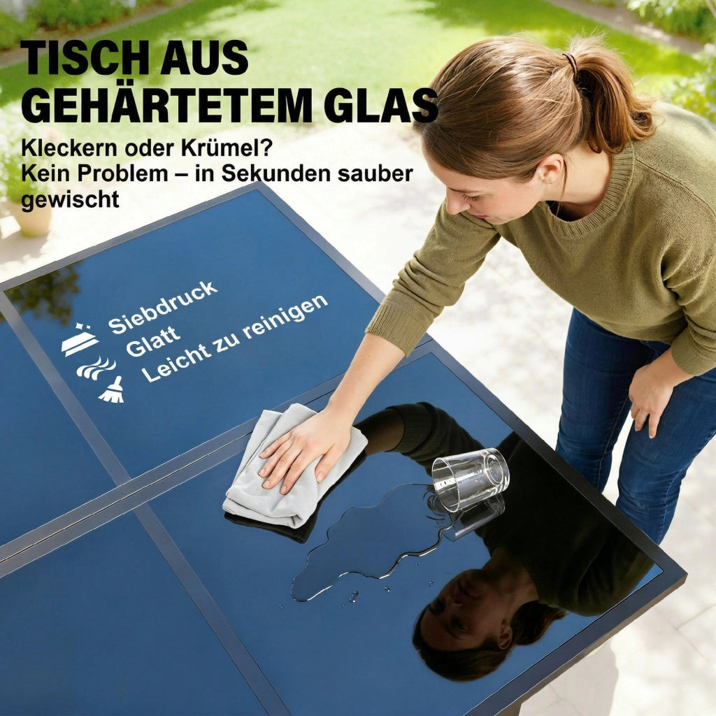 Set Giardino 5 Pezzi con Tavolo Vetro e 4 Sedie Pieghevoli ¨C zephmum ¨C Grigio