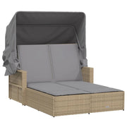 Sdraio da giardino | Lettino Doppio con Baldacchino e Cuscini Beige Misto Polyrattan