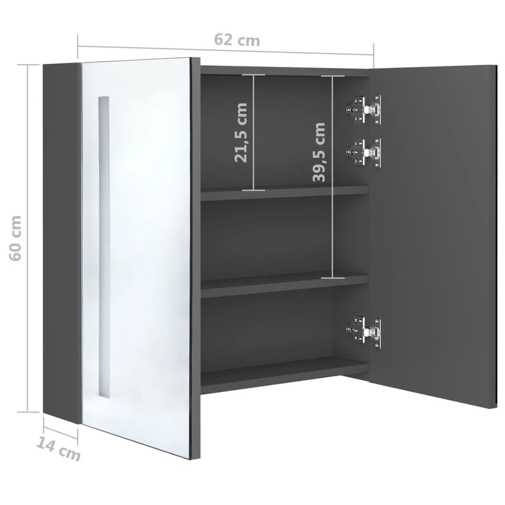 Mobiletto da bagno con specchio LED 62 x 14 x 60 cm grigio 02_0006598