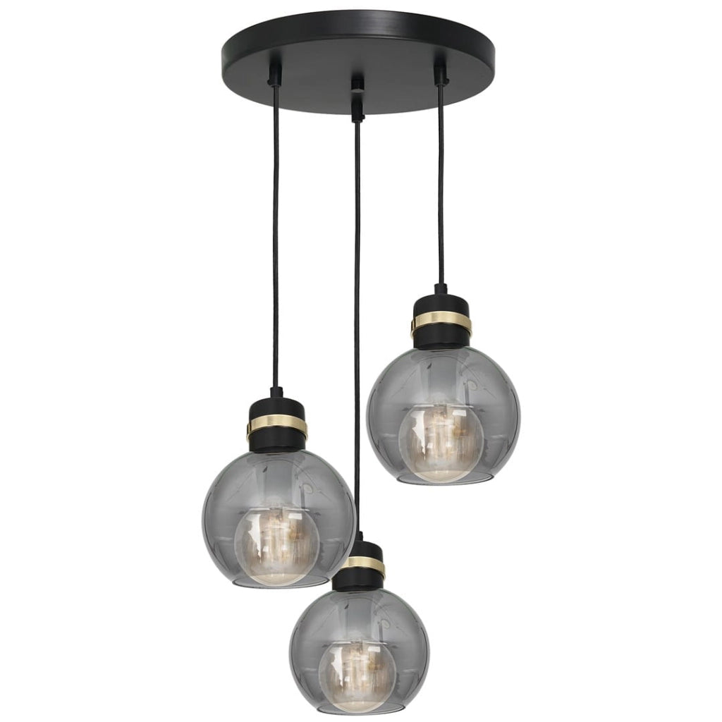 Lampadario OMEGA 3 luci E27 vetro fumé nero oro Milagro