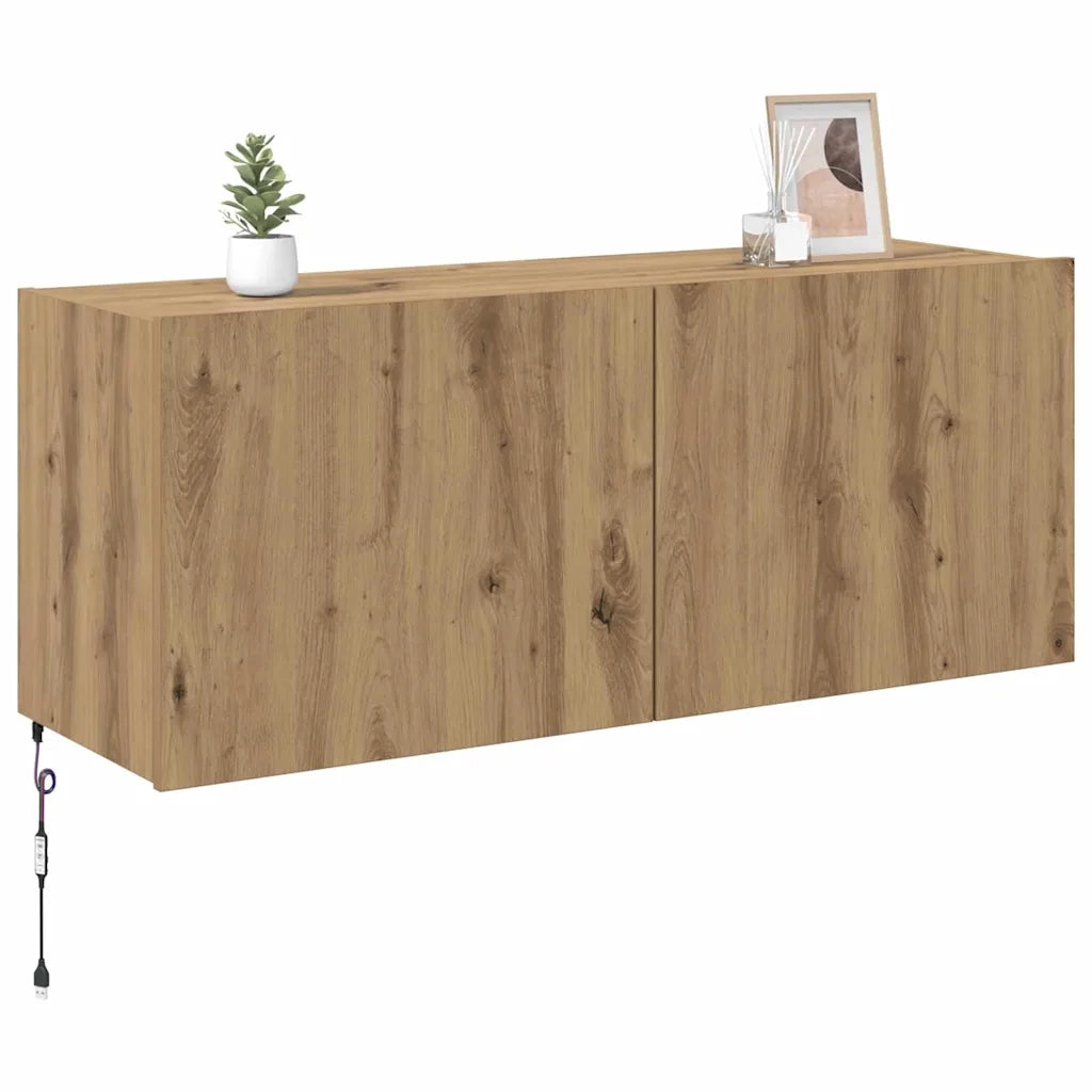 Mobile TV da parete con LED Rovere artigianale 100 x 35 x 41 cm