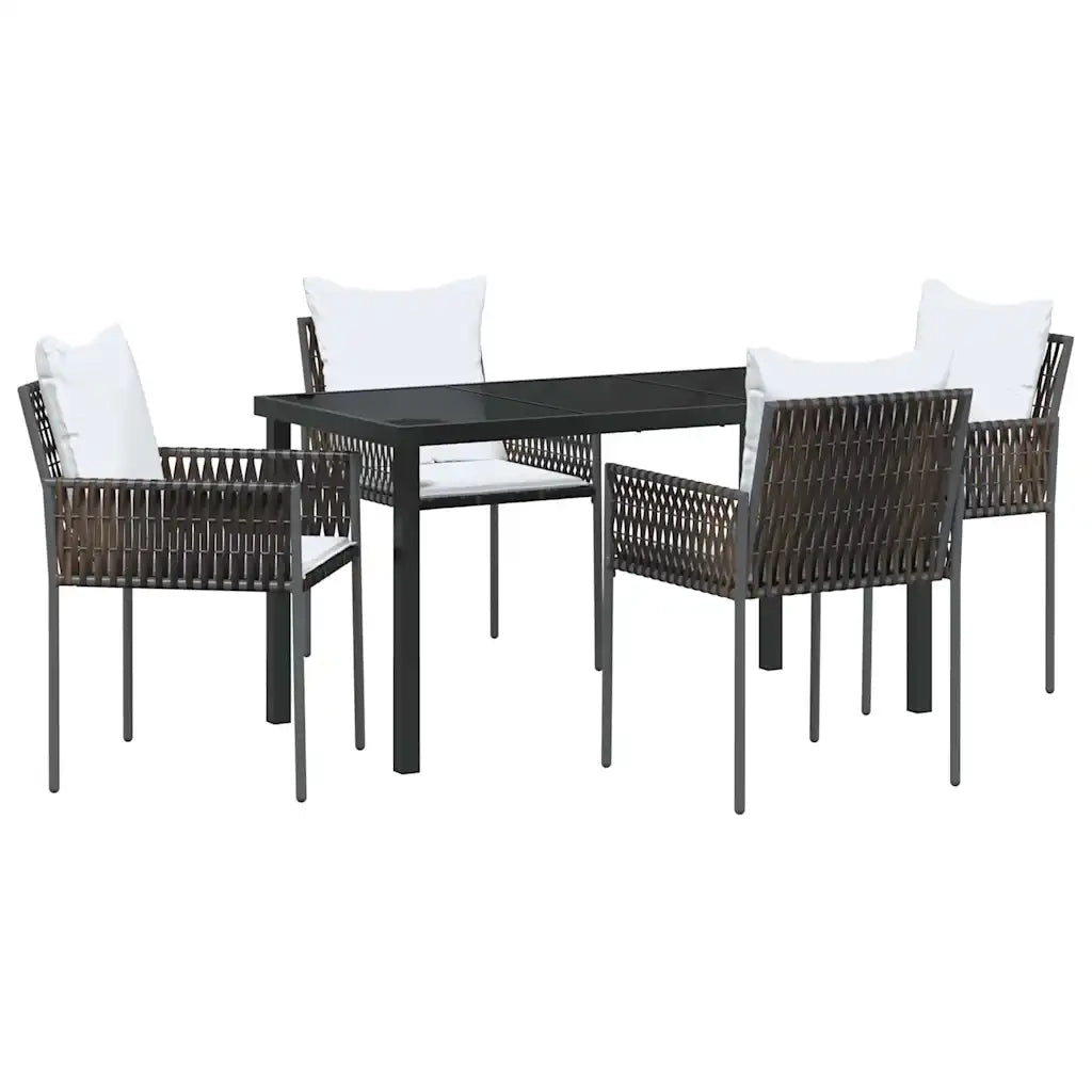 Set da Pranzo per Giardino 5 pcs Marrone e Nero Rattan in PE