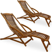 ® 2x Lettino Prendisole Ergonomico 120kg Legno Acacia Sdraio Pieghevole incl. Poggiapiedi e Cuscino Lettini Sauna