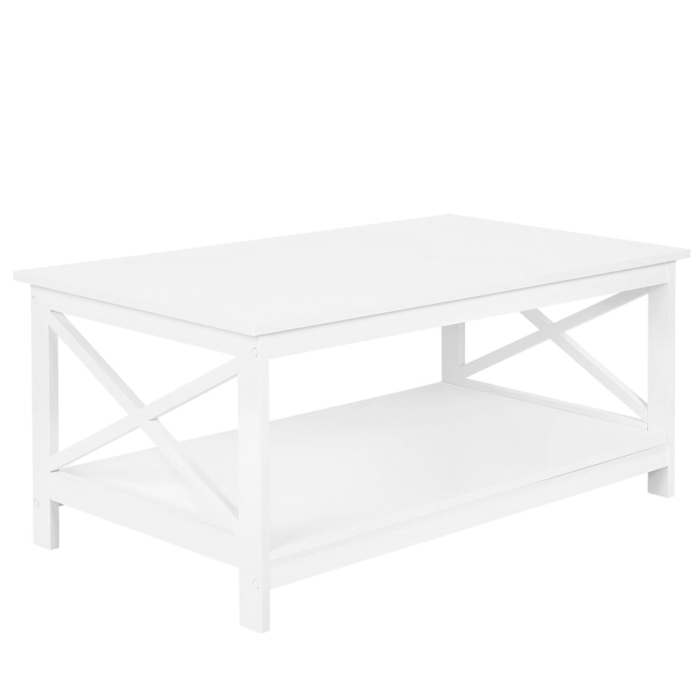 Tavolino da caffè bianco 100 x 55 cm 2 ripiani rettangolare da tavolo in stile moderno